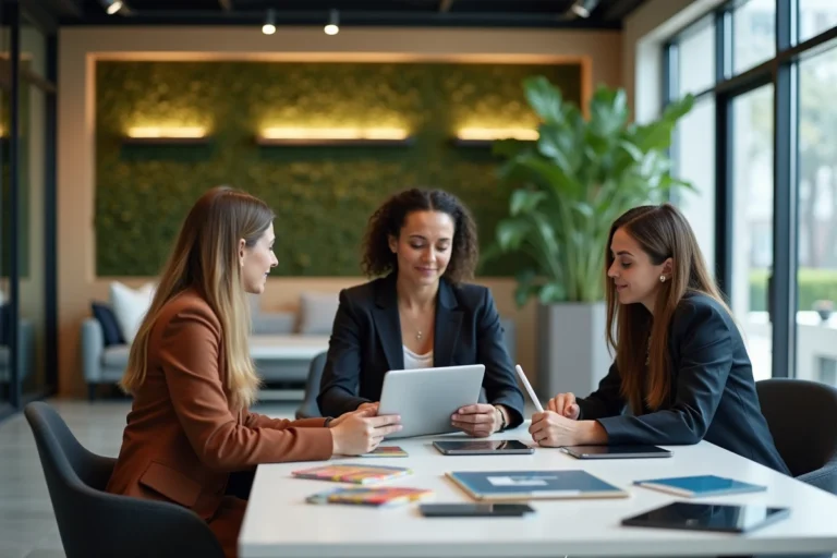 Groupe de professionnels en réunion dans un bureau moderne