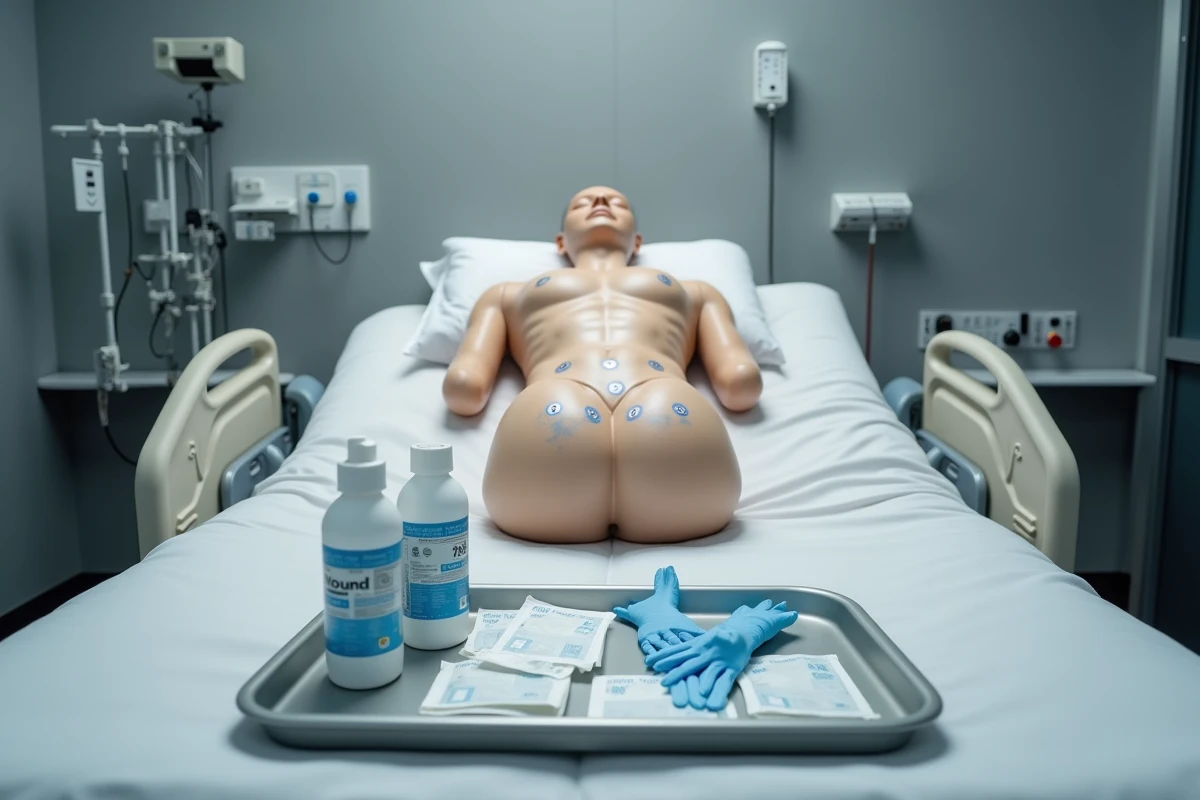 Mannequin médical de simulation avec marqueurs anatomiques pour l'évaluation des zones d'escarres fessiers