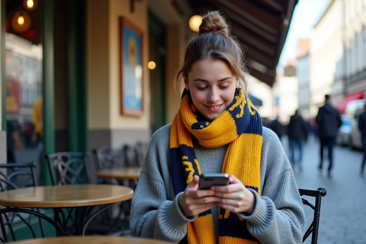 Jeune femme supporter rugby avec écharpe à Clermont
